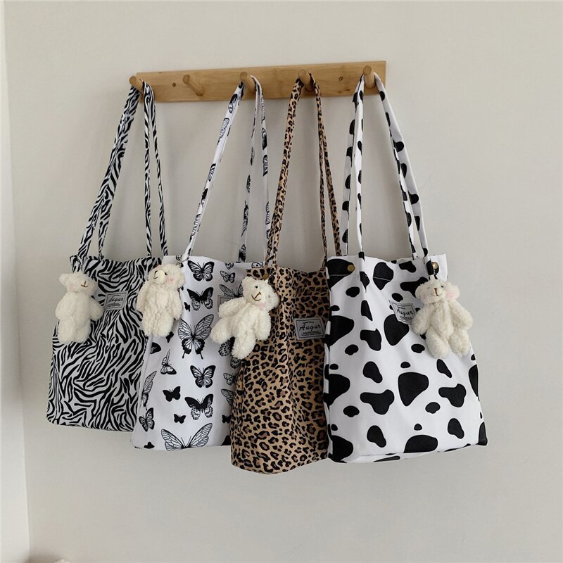 Women Shoulder Bags Handbag Printed Soft Canvas Fabric Large Capacity School Girl Package Ladies Casual Shopping Tote