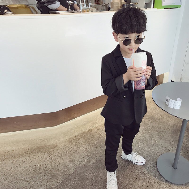 Baby Jongens Pakken Kids Blazers Zomer Enkele Breasted Shirts Vest Broek 3Pcs Set Jongens Formele Bruiloft Dragen Kinderen kleding: Black / 10T