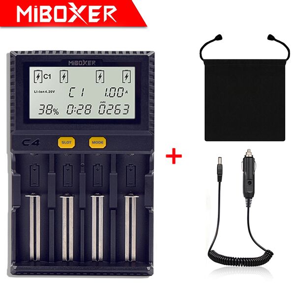 Original Miboxer C4 LCD Battery Charger for Li-ion/LiFePO4/Ni-MH/Ni-Cd 18650 14500 26650AAA4.2 3.7 1.2 1.5V discharging function: C4 with cable bag / AU plug