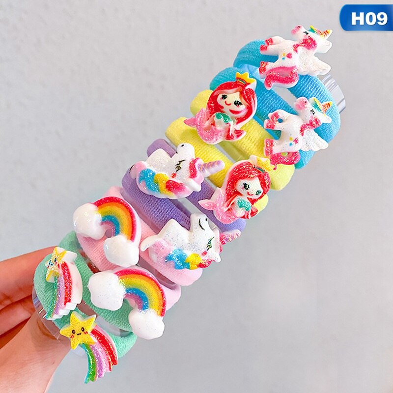 10pcs/bag Cute Cartoon Fruit Flower Elastic Hair Rubber Bands For Children Kids Girls Scrunchie Tie Hair Ring Rope Accessories: H09