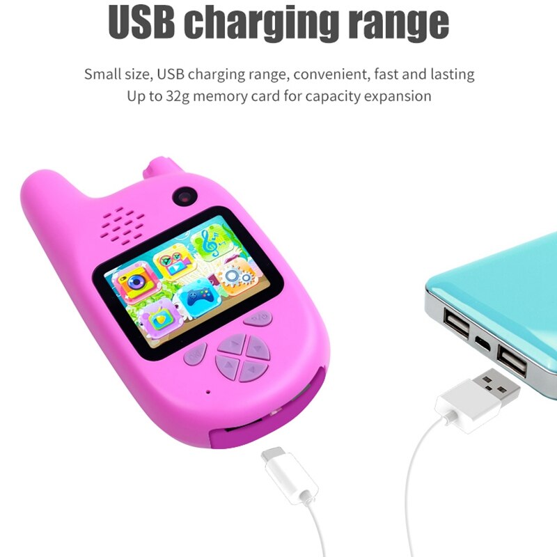 ABHU-2 en 1 enfants caméra talkie-walkie 8MP double objectifs 2.0 pouces écran IPS avec lecture MP3, jeu et enregistrement