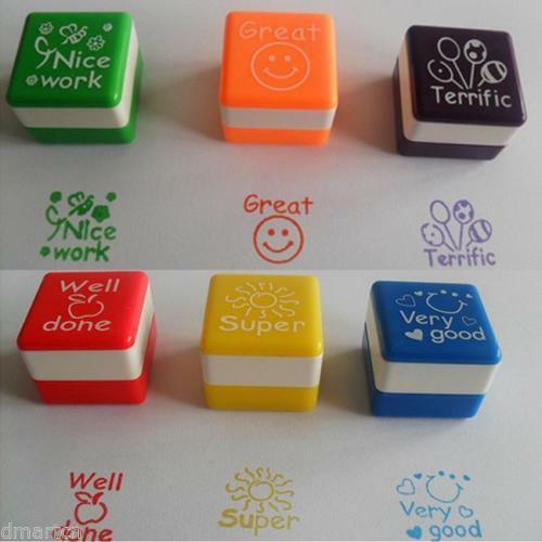 Set of 6pcs Teachers Self Inking Stamps Stamp School Praise Reward Stamps Stickers Kids Cartoon Stamps: Default Title