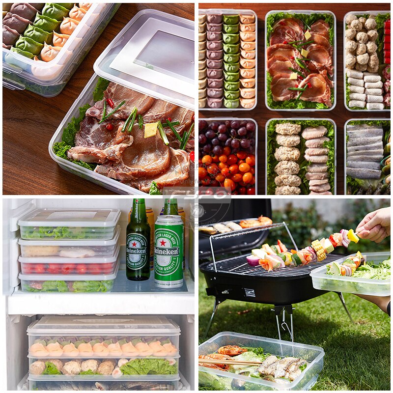 Fypo-caja de 3 capas para conservar el refrigerador, contenedor de almacenamiento de alimentos congelados, organizador de alimentos para pescado, carne y verduras