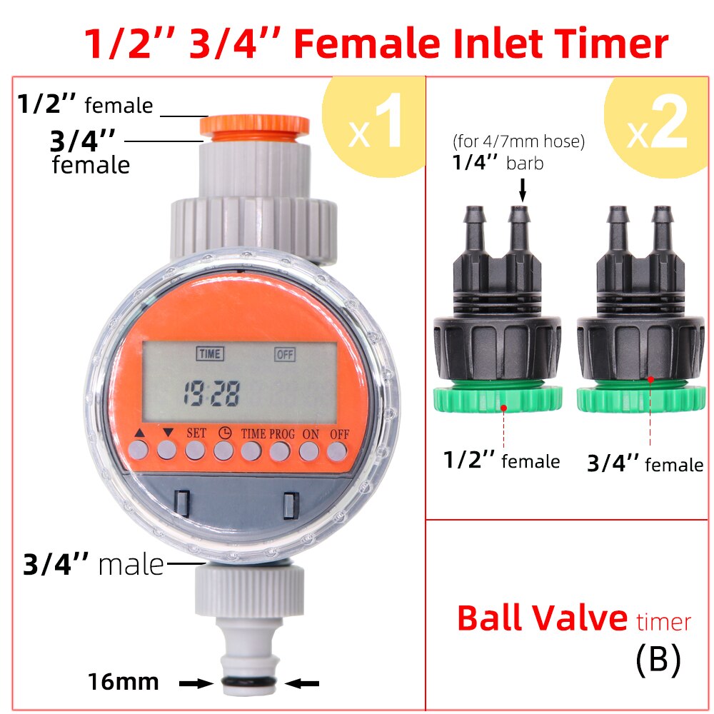 Automatic LCD Display Ball Valve Water Timer Plant Watering Electronic Controller for Home Garden Irrigation System Greenhouse: Bx1kit