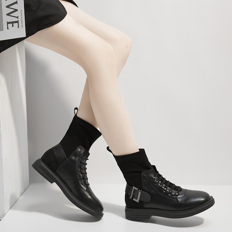 Ankle Boots Female Botas Zapatos Mujer Round Toe Black Boots Feminina Platform Shoes Chelsea Boots Ladies Shoes