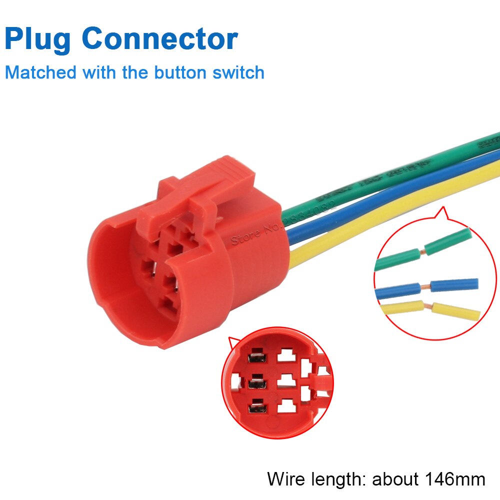 19mm Connect Line for Waterproof Metal Stainless steel Push Button Switch Plug Connector: 3wire