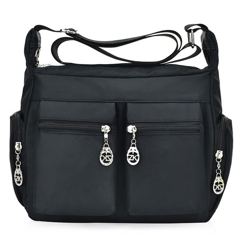 Gewassen oxford damestas multi-pocket schouder crossbody canvas tas mummie tas reis schoudertas: Puur zwart