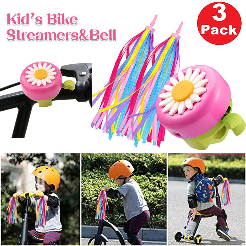 2 Pack Kid's Rainbow Scooter Handlebar Streamers And 1 Pack Kids Bike Bell #D