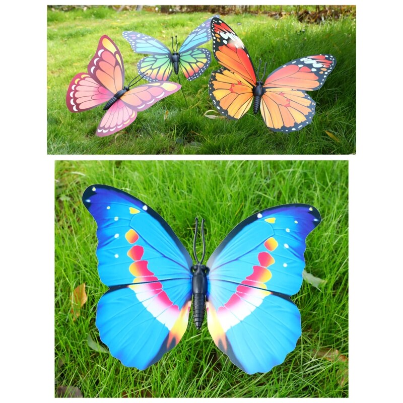 Q1JB-estacas de mariposa artificiales, adornos decorativos para jardín de 11,8 pulgadas, impermeables, para Patio exterior, cama de flores