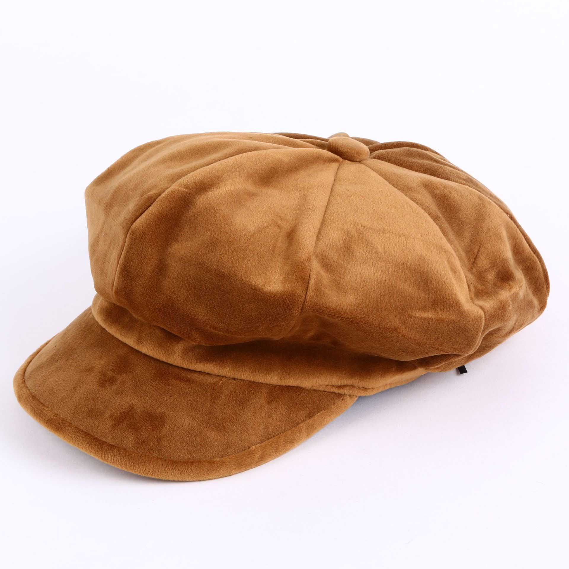 Sammet kvinnor basker höst vinter åttakantiga keps hattar snygg konstnär målare tidningspojke kepsar svart röd basker hattar  m154: Kamel