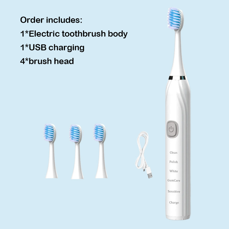 Cepillo de dientes eléctrico, vibrador ultrasónico, blanqueamiento dental, carga rápida por USB, cepillo de dientes sónico recargable, resistente al agua IPX7: Rojo