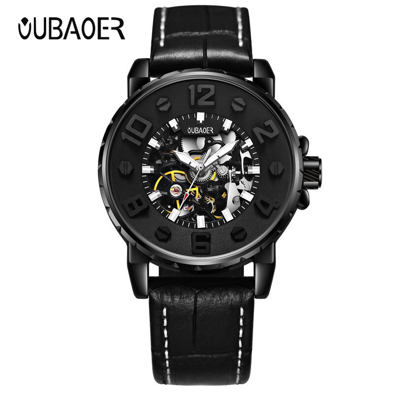 OUBAOER-Reloj de pulsera para hombre, de negocios, automático, Tourbillon, mecánico, resistente al agua, masculino,