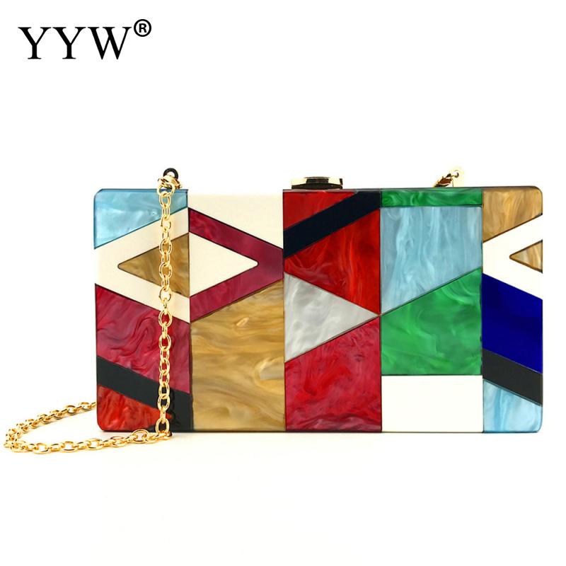 Women Messenger Bags Brand Luxury Acrylic Geometric Lattice Patchwork Handbag Party Prom Clutch Woman Evening Bag: red 1