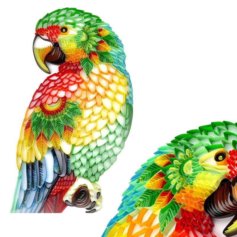 Kit de pintura de filigrana de papel Quilling de loro arcoíris 3D, calcomanía de Arte de pared, manualidades DIY