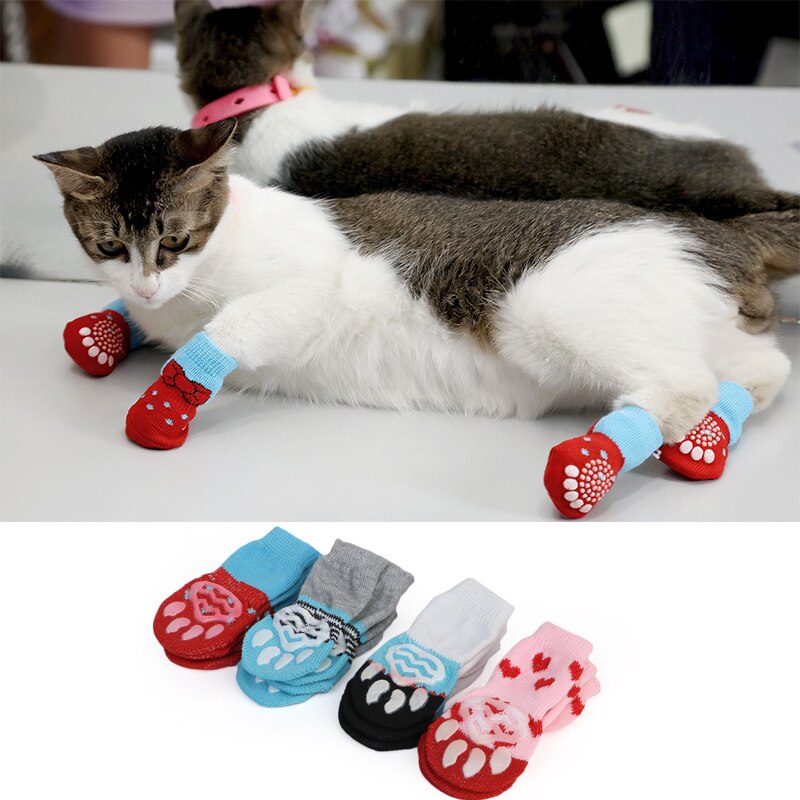 4pcs Puppy Dog Shoes Warm Cat Shoes Non-Slip Socks Pet Cute Indoor For Small Dogs Cats Snow Boots Socks S/M/L Pet Supplies