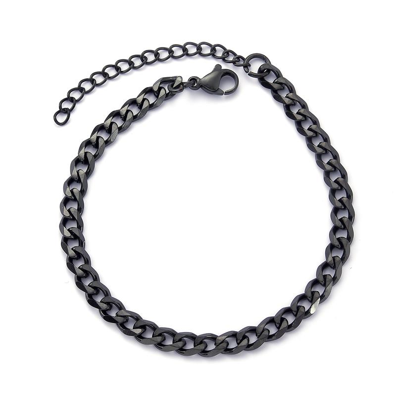 Mode Cubaanse Ketting Armband Voor Mannen Vrouwen 316L Rvs Mannelijke Sieraden Armbanden Met Extender Verstelbare Bangle: Black 5mm