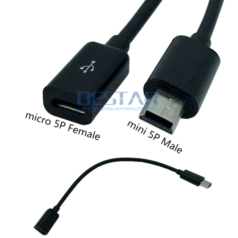 10 CM Zwart & Wit USB 2.0 Mini USB B 5-Pin mannelijke om Micro USB 2.0 vrouwelijke charge Adapter kabel Micro-usb Mini-usb 5pin 0.1 M