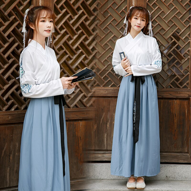 Ancient Hanfu Dress Female Student Costume Embroidery Tang Suit Classical Fairy Princess Outfit Ancient Stage Dress