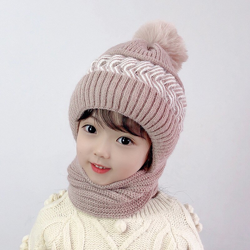 Gorro de lana de punto para mujer, bufanda rosa, versión coreana, versátil, conjunto de gorros para padres e hijos, 2022: kid light pink