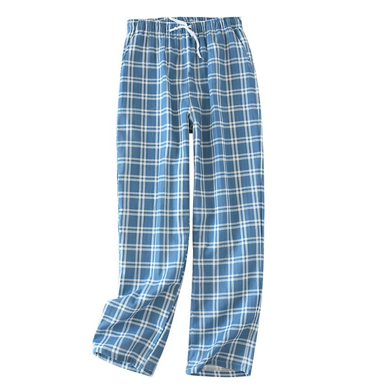 Herre bomuldsgazebukser plaid strikkede sovebukser herre pyjamas bukser nattøj pyjamas korte mænd pijamas hombre: Blå bukser / Xl