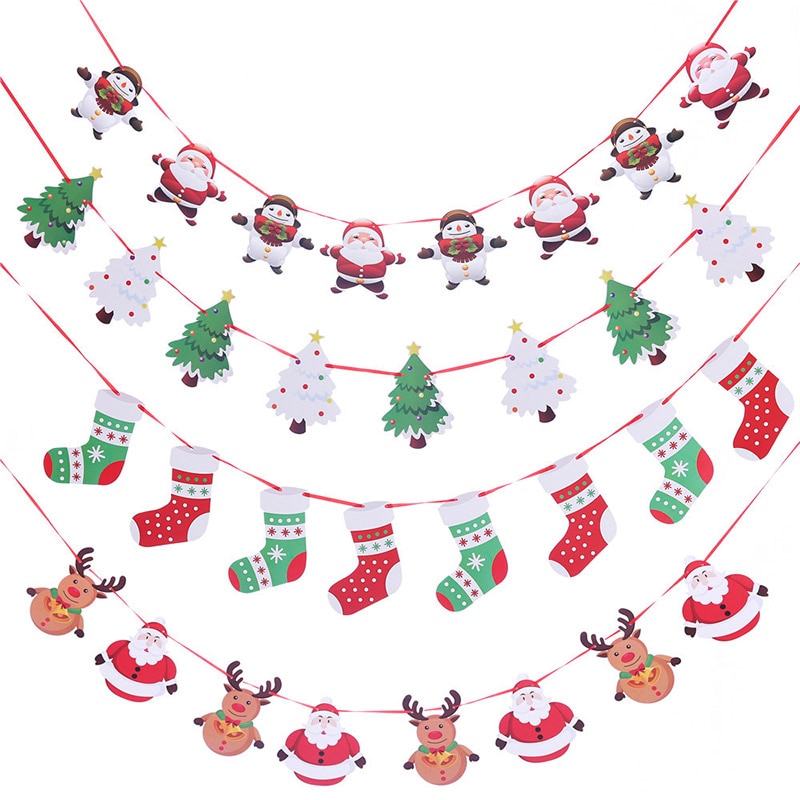 3m Länge Santa Claus Weihnachten Baum Zauberstab Hängen Papier Girlande Weihnachten Baum Dekoration Elch Socken Sterne freundlicher Frohe Weihnachten Banner