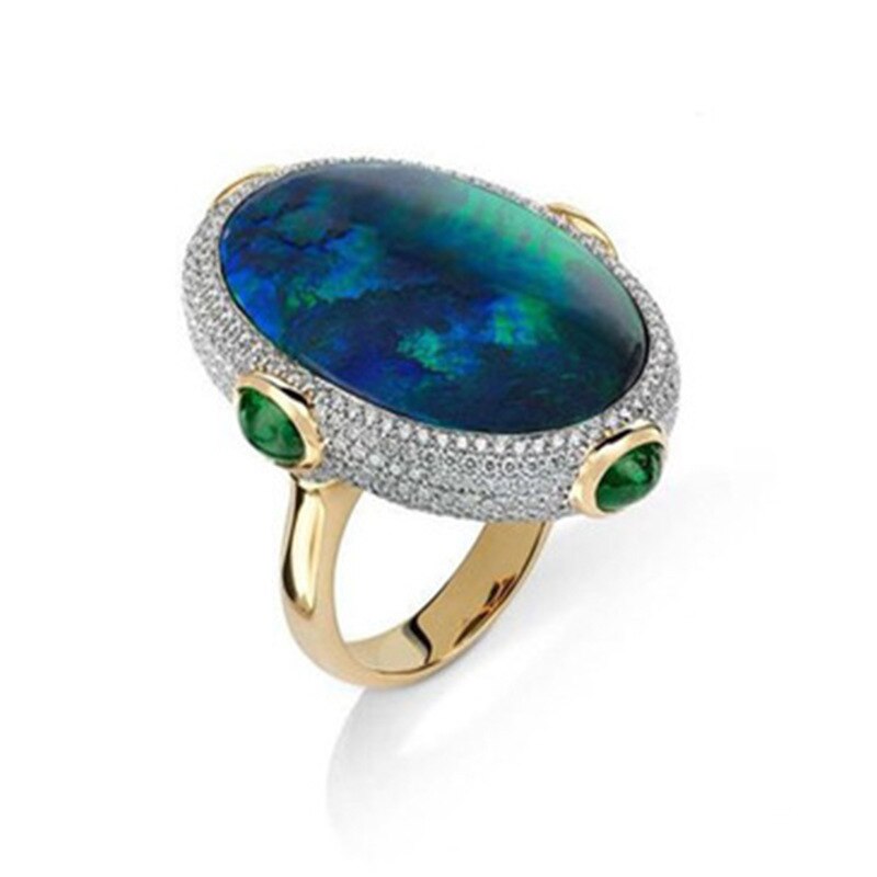 Bague ronde en opale émeraude pour femmes, bijoux classiques, de fête d'anniversaire,