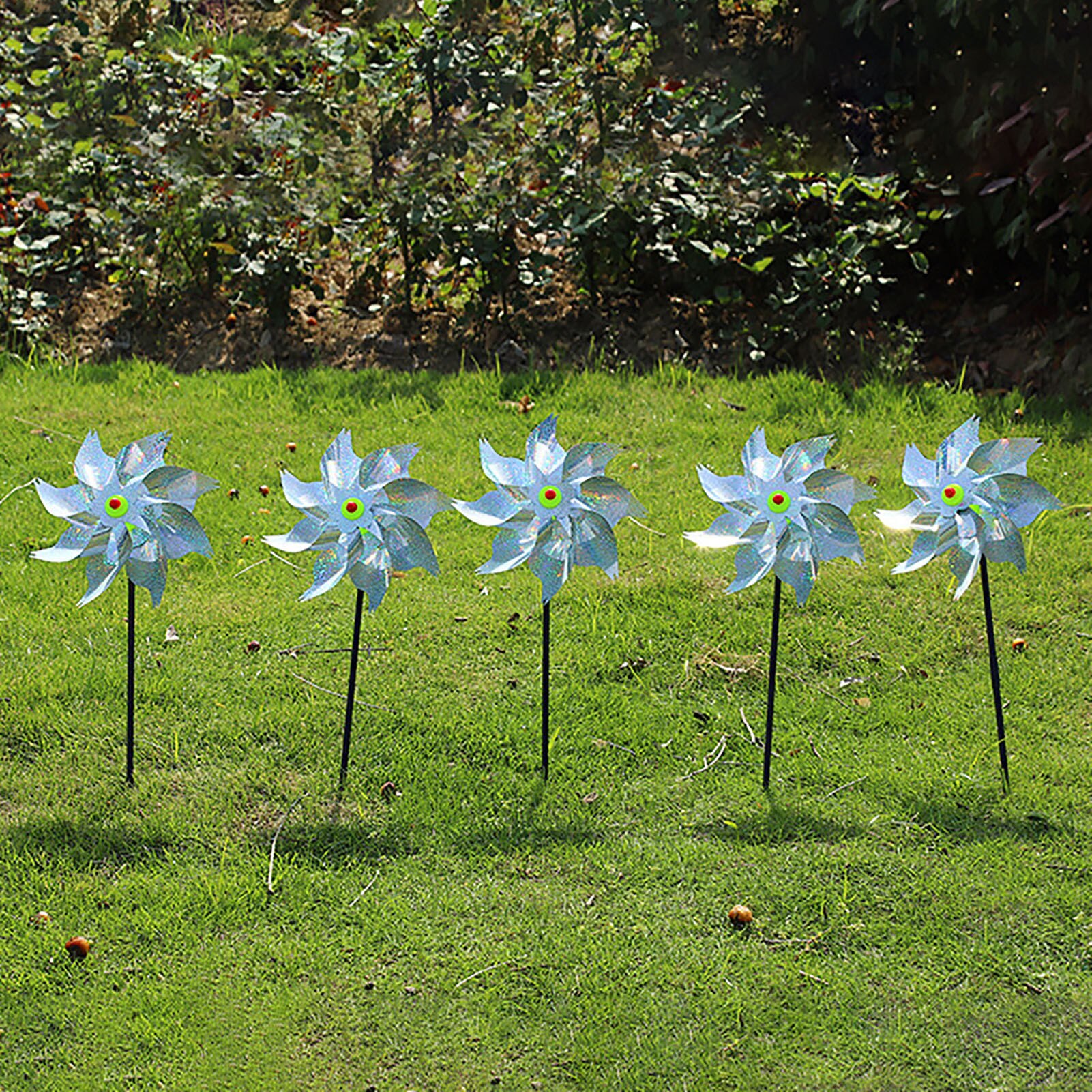 24CM Silver Rotating Windmill Bird Repeller With Stakes Sparkly Agricultural Bird Control Device Garden Ornament Pinwheel