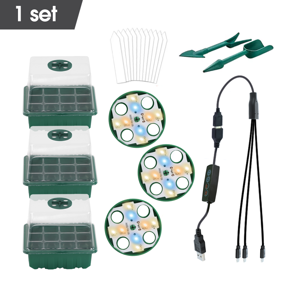 LED Nursery Pots with Grow Light Plant Seed Starter Trays Home Greenhouse Growing Lamp 12Cell Seedling Box Timer Kit Controller: light yellow