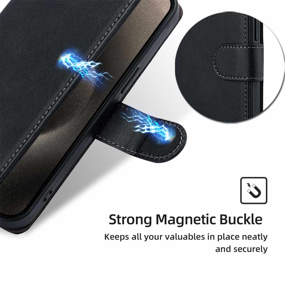 RFID Blocking Flip Magnetic Buckle Wallet Case for iPhone 16 Pro Max 16 Plus Protective Cover Leather Book Case With Card Holder