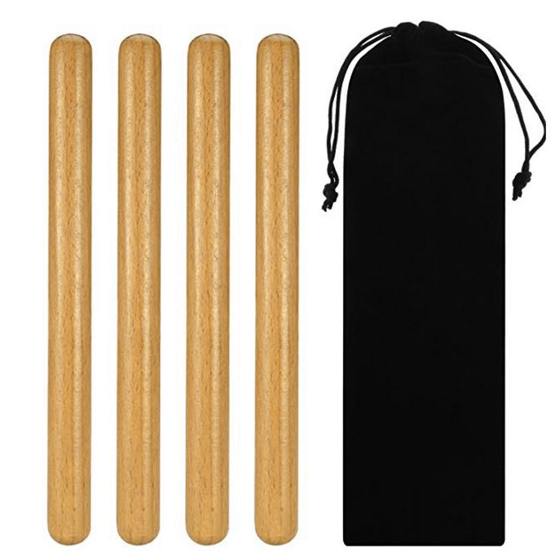 2 par klassisk solidt trærytmestangpind 8 tommer percussionrytmesticks instrument med bæretaske