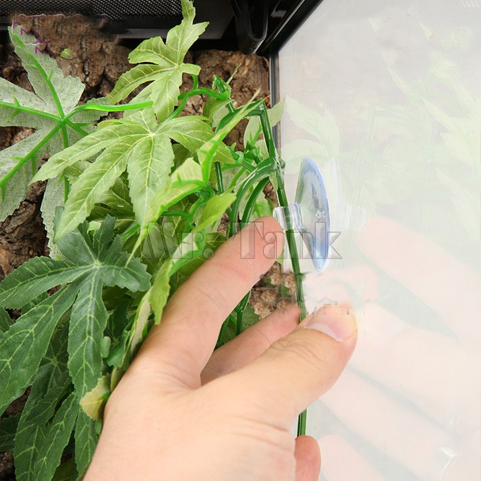 Mr.tank kunstigt krybdyr blade vinstok hængende silke terrariumplanter med sugekop til firben slanger skildpadde
