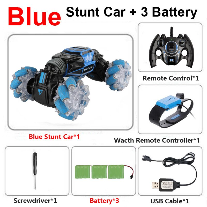 1:16 Remote Control Stunt RC Car Gesture Induction Twisting 4WD Off-Road Vehicle Light Music Drift Side Driving RC Toys: Blue 3B