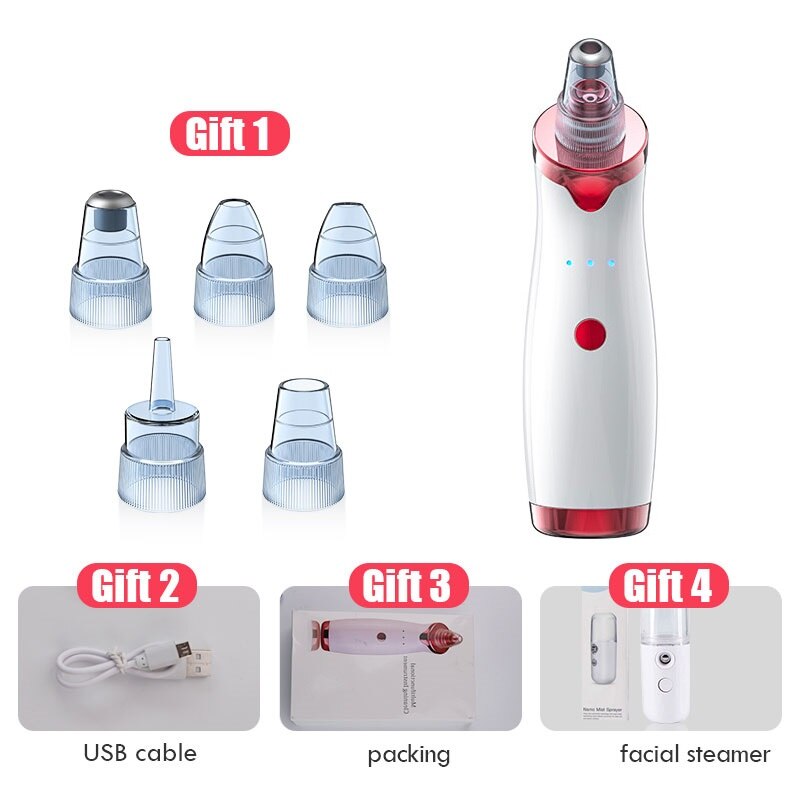 Microdermabrasion Blackhead Remover Vacuum Suction Face Pimple Acne Comedone Extractor Facial Pores Cleaner Skin Care Tools: 1 set add steamer