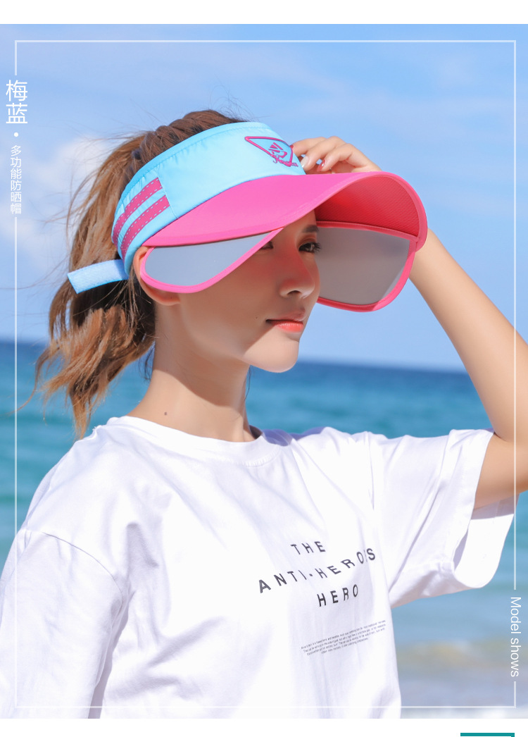 Sport kvindelige sommer udendørs solhat strækbar tom top solskærmshatte uv hat stor randen solhat: 7