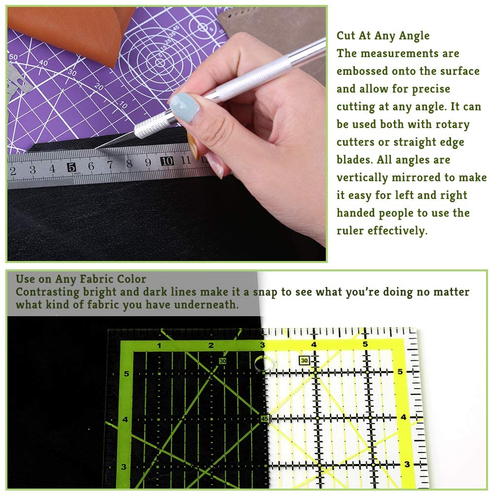 KAOBUY 6PCS Rotary Cutter Set With Cutting Mat Patchwork Ruler, Carving Knife, leather Cutting Tools Set