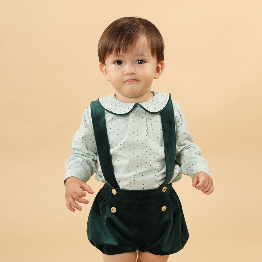2022 crianças outwear bebê meninos espanhol conjunto de roupas natal verde veludo shorts manga longa camisas algodão roupas menino