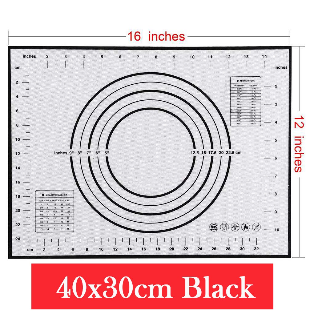 Multi-Size Non-Stick Siliconen Bakken Mat Met Schaal Rolling Deeg Pad Kneden Mat Keuken Koken Pastry Sheet Oven liner: 40x30cm black