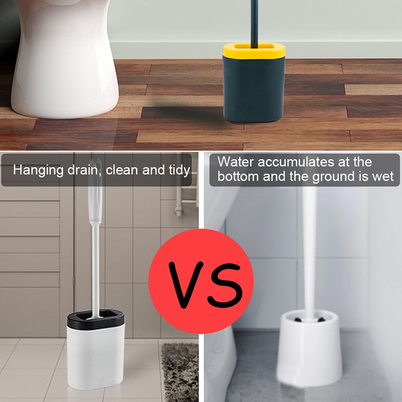 Silikone wc toiletbørste fladt hoved fleksibel blød børste med hurtigtørrende holdere sæt rengøringsbørste til wc tilbehør