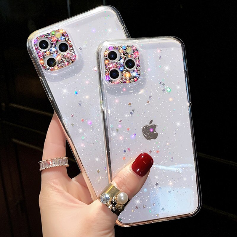 Dla iPhone 11 zawodowiec Max sprawa kryształ górski Bling diamentowa kamera Len ochraniacz brokat gwiazda pokrywa dla iPhone 11 X XR XS Max etui na telefon