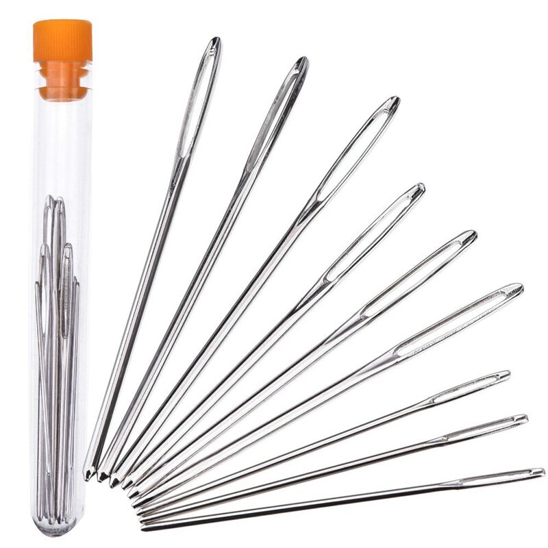 Aguja de costura de cuero para bordado de acero inoxidable, punto de cruz, hilo de tejer, accesorios de costura, herramientas de artesanías para manualidades, 9 Uds.: Default Title