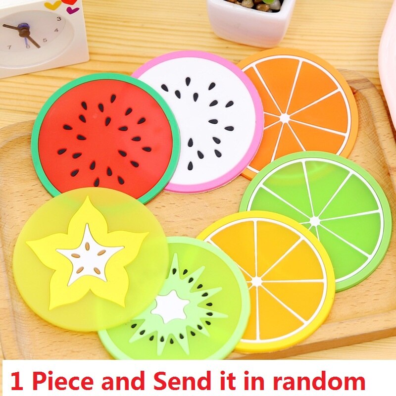 Fruit Shape Coaster Cup Pads Silicone Insulation Mat Drink Holder Watermelon Kiwi Fruit Lime Mango Orange Carambola: 1 pc Send in Random