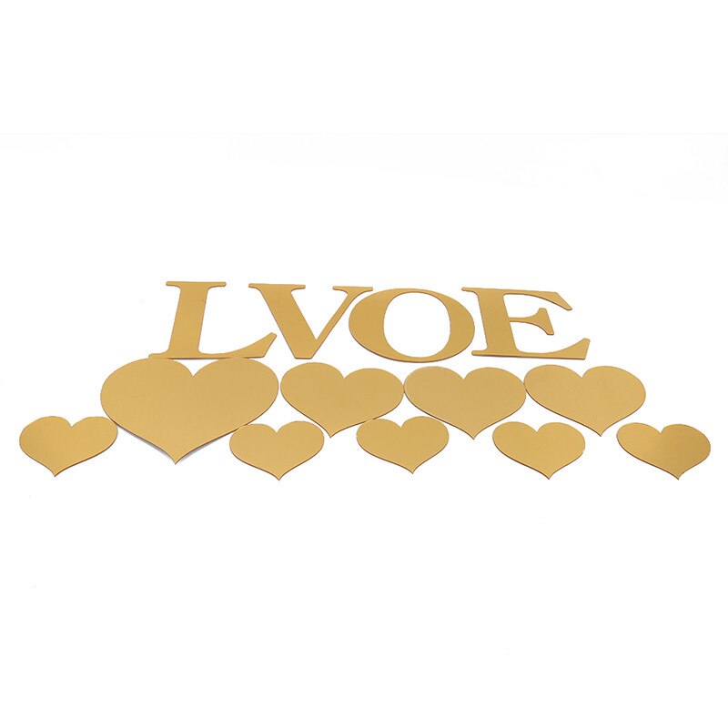 Zelfklevende liefde liefde acryl spiegel muursticker slaapkamer woonkamer huisdecoratie muursticker: Gouden