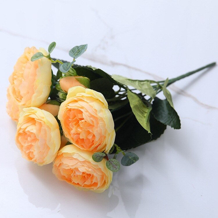 30Cm Rose Roze Zijde Pioen Kunstbloemen Boeket 5 Groot Hoofd En 4 Bud Goedkope Nep Bloemen Voor Thuis bruiloft Decoratie Indoor: Oranje
