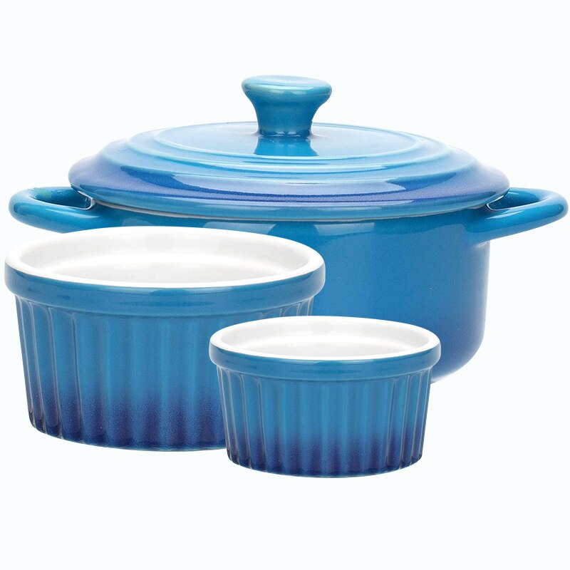 Gradiënten Keramische Cakevorm Bakplaat Set Pudding Mould Keuken Oven Ronde Bakvormen Pan Met Deksel Soepkom