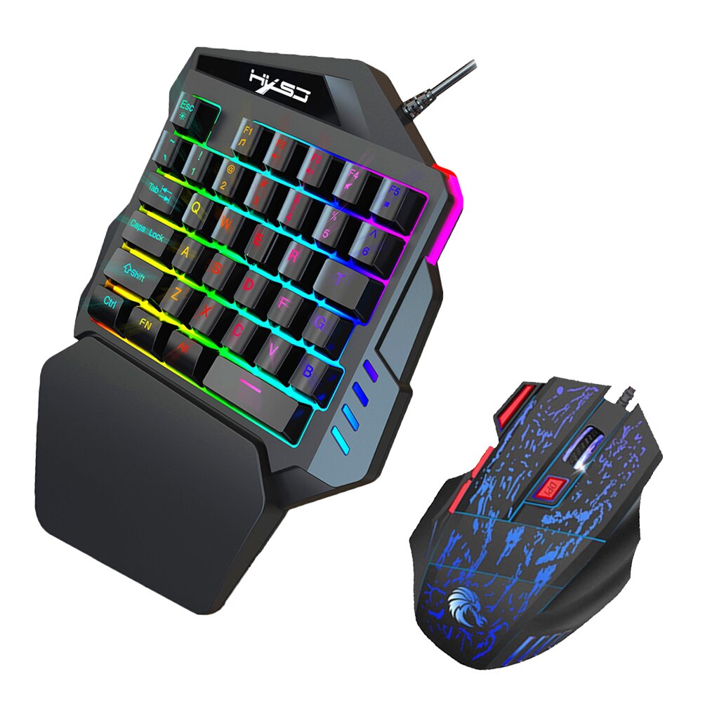 One Handed Mechanical Gaming Keyboard Mouse Set Portable Mini Gaming Keypad Game Controller for PC PS4 Gamer RGB Backlit LED