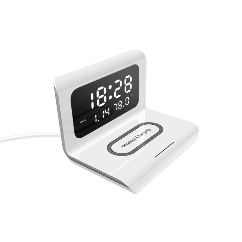 Horloge créative 3-en-1, alarme de charge sans fil pour téléphone xiaomi Huawei, Samsung: White