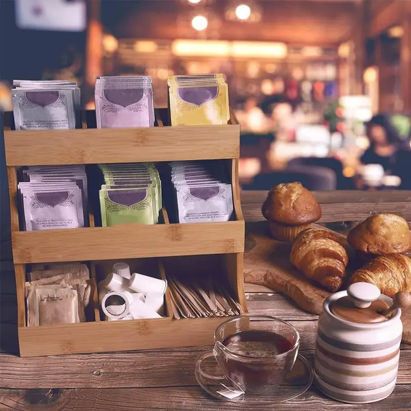 Thee Organizer Koffiehouder Doos Pakket Opslag Specerij Houten Rek Suiker Station Plank Container Bar Pakketten Staan