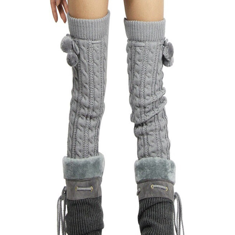 Beenwarmers dames overknee warme gebreide sokken lange laarsmanchetten beenwarmer met pluche bal gebreide beenwarmers japans