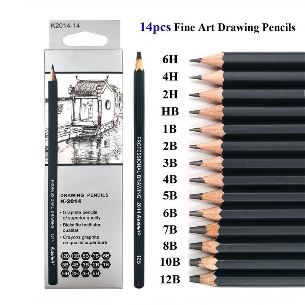 14pcs School Art Writing Supply Sketch and Drawing Pencil lapis Set HB 2B 6H 4H 2H 3B 4B 5B 6B 10B 12B 1B