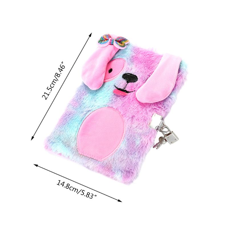 Cute Plush Dog A5 Notebook with Lock Diary Planner Notepad Organizer Stationery QX2B